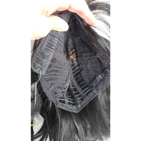 Black Wig With Brown Highlights Short Wavy Hair With hair cap - Picture 7 of 7